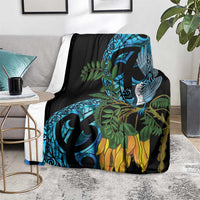 Turquoise New Zealand Kowhai And Piwakawaka Blanket Maori Ngaru Paua Shell LT14 - Polynesian Pride