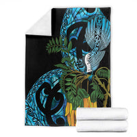 Turquoise New Zealand Kowhai And Piwakawaka Blanket Maori Ngaru Paua Shell LT14 - Polynesian Pride