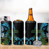 Turquoise New Zealand Kowhai And Piwakawaka 4 in 1 Can Cooler Tumbler Maori Ngaru Paua Shell