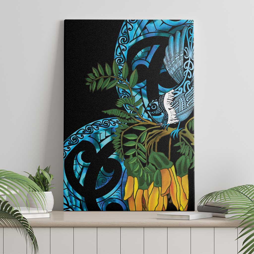 Turquoise New Zealand Kowhai And Piwakawaka Canvas Wall Art Maori Ngaru Paua Shell