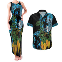 Turquoise New Zealand Kowhai And Piwakawaka Couples Matching Tank Maxi Dress and Hawaiian Shirt Maori Ngaru Paua Shell