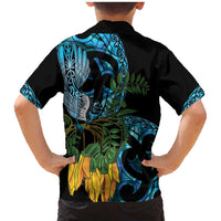 Turquoise New Zealand Kowhai And Piwakawaka Family Matching Mermaid Dress and Hawaiian Shirt Maori Ngaru Paua Shell