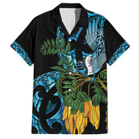 Turquoise New Zealand Kowhai And Piwakawaka Family Matching Off Shoulder Short Dress and Hawaiian Shirt Maori Ngaru Paua Shell LT14 Dad's Shirt - Short Sleeve Turquoise - Polynesian Pride