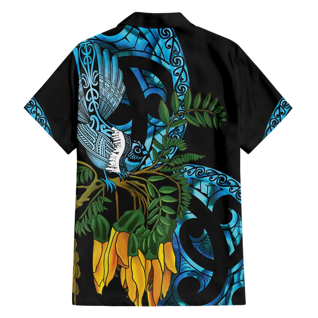 Turquoise New Zealand Kowhai And Piwakawaka Family Matching Off Shoulder Short Dress and Hawaiian Shirt Maori Ngaru Paua Shell LT14 - Polynesian Pride
