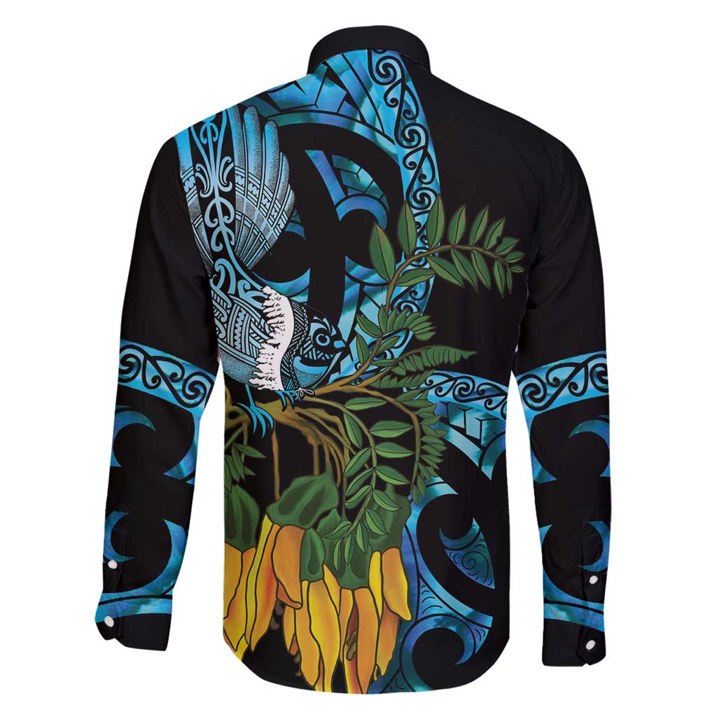 Turquoise New Zealand Kowhai And Piwakawaka Family Matching Off Shoulder Short Dress and Hawaiian Shirt Maori Ngaru Paua Shell LT14 - Polynesian Pride