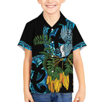 Turquoise New Zealand Kowhai And Piwakawaka Family Matching Off Shoulder Short Dress and Hawaiian Shirt Maori Ngaru Paua Shell LT14 Son's Shirt Turquoise - Polynesian Pride