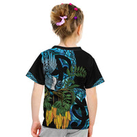 Turquoise New Zealand Kowhai And Piwakawaka Kid T Shirt Maori Ngaru Paua Shell