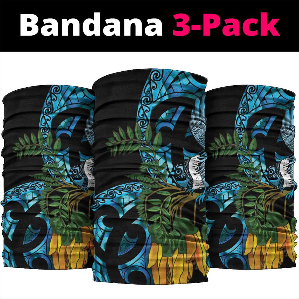 Turquoise New Zealand Kowhai And Piwakawaka Neck Gaiter Maori Ngaru Paua Shell - Polynesian Pride