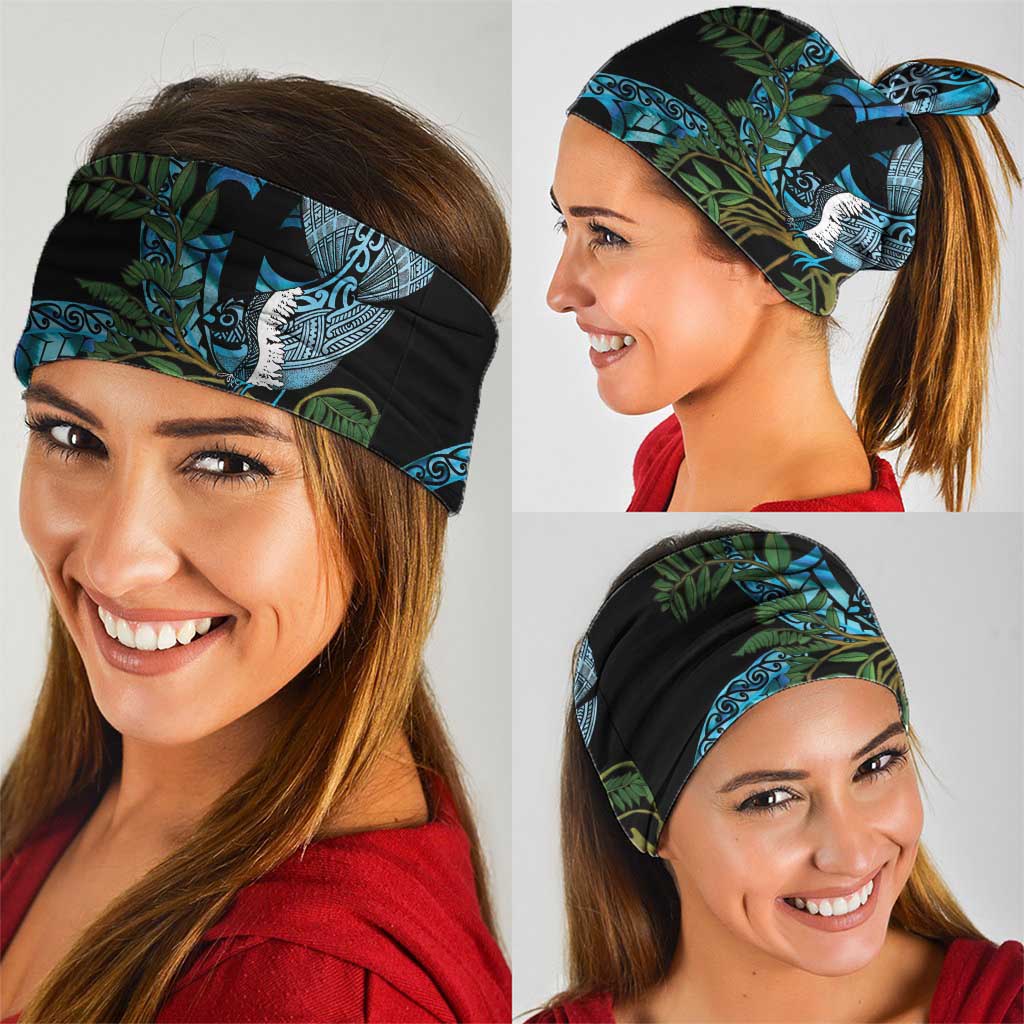 Turquoise New Zealand Kowhai And Piwakawaka Neck Gaiter Maori Ngaru Paua Shell - Polynesian Pride