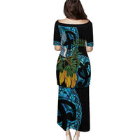 Turquoise New Zealand Kowhai And Piwakawaka Puletasi Maori Ngaru Paua Shell