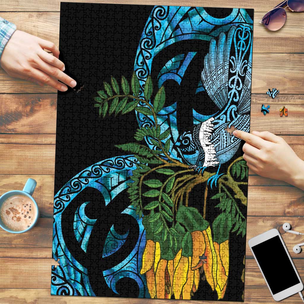 Turquoise New Zealand Kowhai And Piwakawaka Puzzle Maori Ngaru Paua Shell - Polynesian Pride