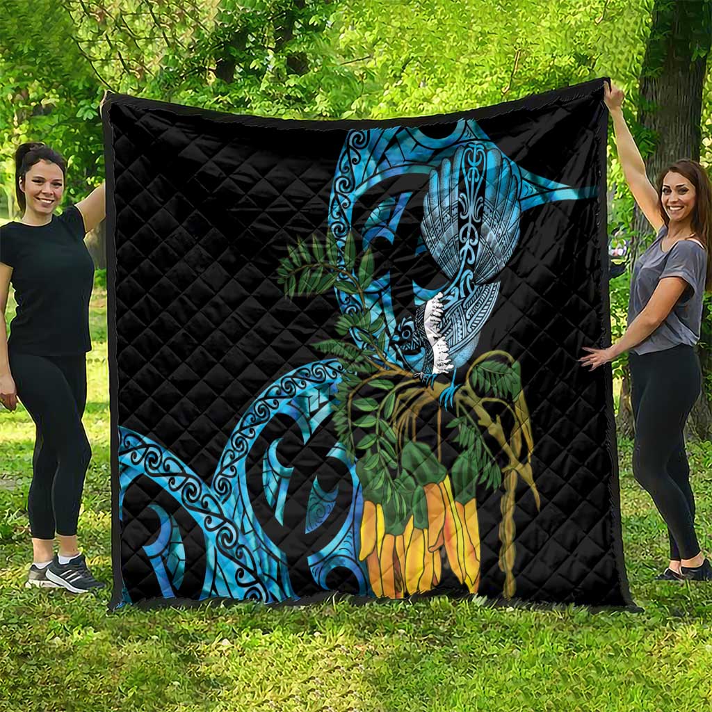 Turquoise New Zealand Kowhai And Piwakawaka Quilt Maori Ngaru Paua Shell