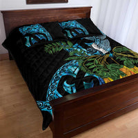 Turquoise New Zealand Kowhai And Piwakawaka Quilt Bed Set Maori Ngaru Paua Shell