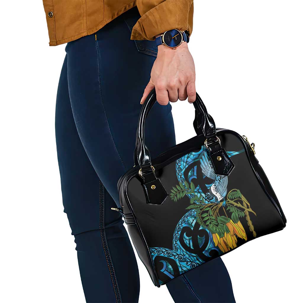 Turquoise New Zealand Kowhai And Piwakawaka Shoulder Handbag Maori Ngaru Paua Shell