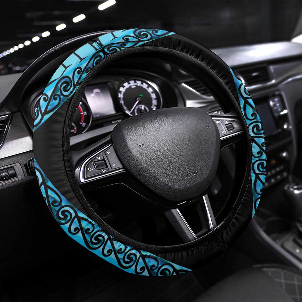 Turquoise New Zealand Kowhai And Piwakawaka Steering Wheel Cover Maori Ngaru Paua Shell
