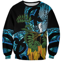 Turquoise New Zealand Kowhai And Piwakawaka Sweatshirt Maori Ngaru Paua Shell LT14 Unisex Turquoise - Polynesian Pride