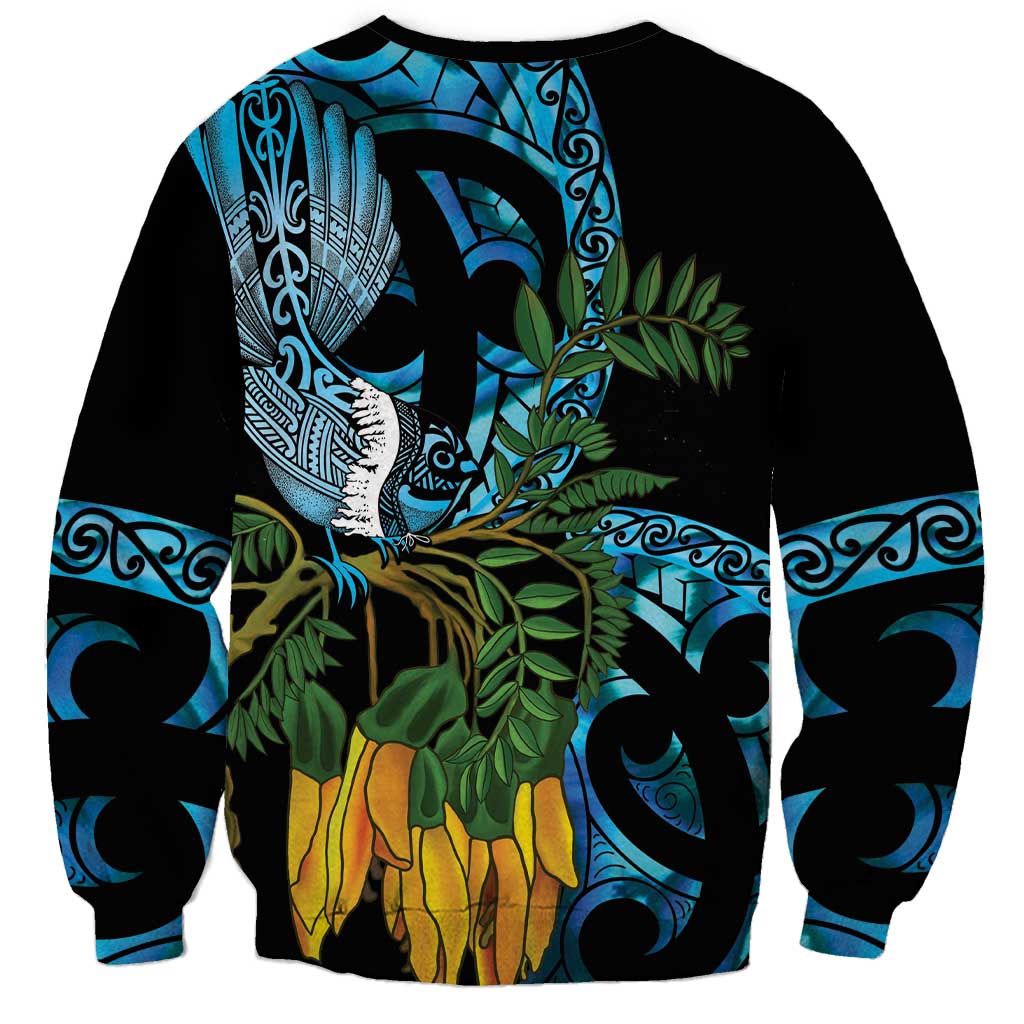 Turquoise New Zealand Kowhai And Piwakawaka Sweatshirt Maori Ngaru Paua Shell LT14 - Polynesian Pride