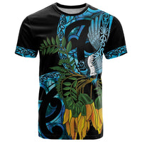 Turquoise New Zealand Kowhai And Piwakawaka T Shirt Maori Ngaru Paua Shell