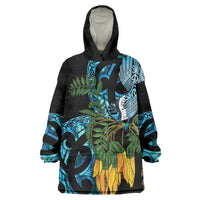 Turquoise New Zealand Kowhai And Piwakawaka Wearable Blanket Hoodie Maori Ngaru Paua Shell