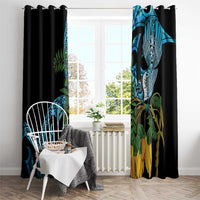 Turquoise New Zealand Kowhai And Piwakawaka Window Curtain Maori Ngaru Paua Shell