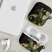 Yellow New Zealand Kowhai And Piwakawaka AirPods Case Maori Ngaru Paua Shell - Polynesian Pride