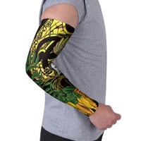 Yellow New Zealand Kowhai And Piwakawaka Arm Sleeves Maori Ngaru Paua Shell - Polynesian Pride