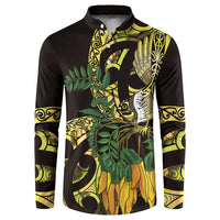Yellow New Zealand Kowhai And Piwakawaka Button Sweatshirt Maori Ngaru Paua Shell LT14 Yellow - Polynesian Pride