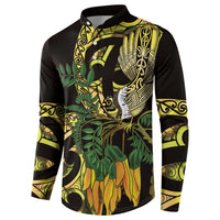 Yellow New Zealand Kowhai And Piwakawaka Button Sweatshirt Maori Ngaru Paua Shell LT14 - Polynesian Pride