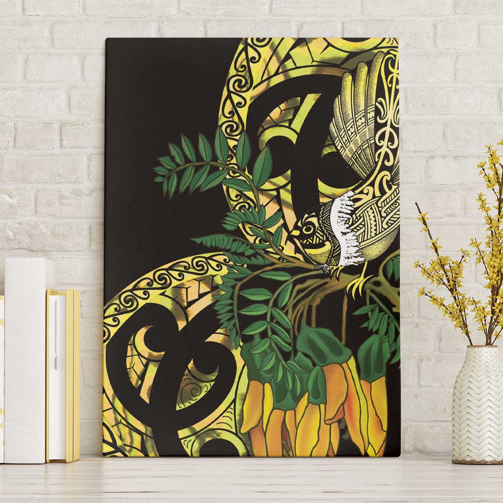 Yellow New Zealand Kowhai And Piwakawaka Canvas Wall Art Maori Ngaru Paua Shell