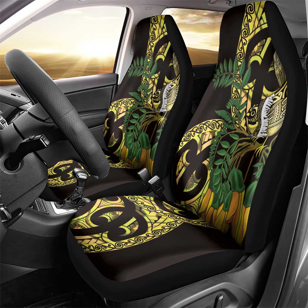Yellow New Zealand Kowhai And Piwakawaka Car Seat Cover Maori Ngaru Paua Shell