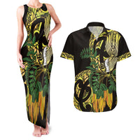 Yellow New Zealand Kowhai And Piwakawaka Couples Matching Tank Maxi Dress and Hawaiian Shirt Maori Ngaru Paua Shell