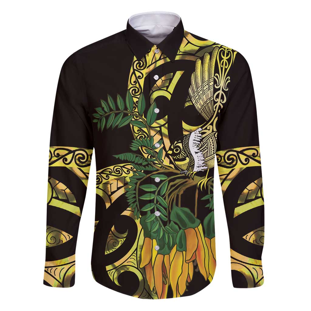 Yellow New Zealand Kowhai And Piwakawaka Family Matching Puletasi and Hawaiian Shirt Maori Ngaru Paua Shell