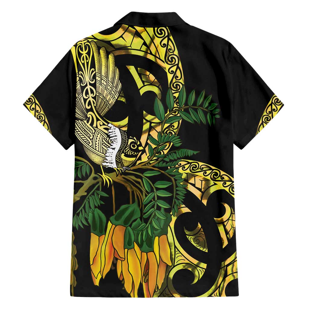 Yellow New Zealand Kowhai And Piwakawaka Family Matching Short Sleeve Bodycon Dress and Hawaiian Shirt Maori Ngaru Paua Shell