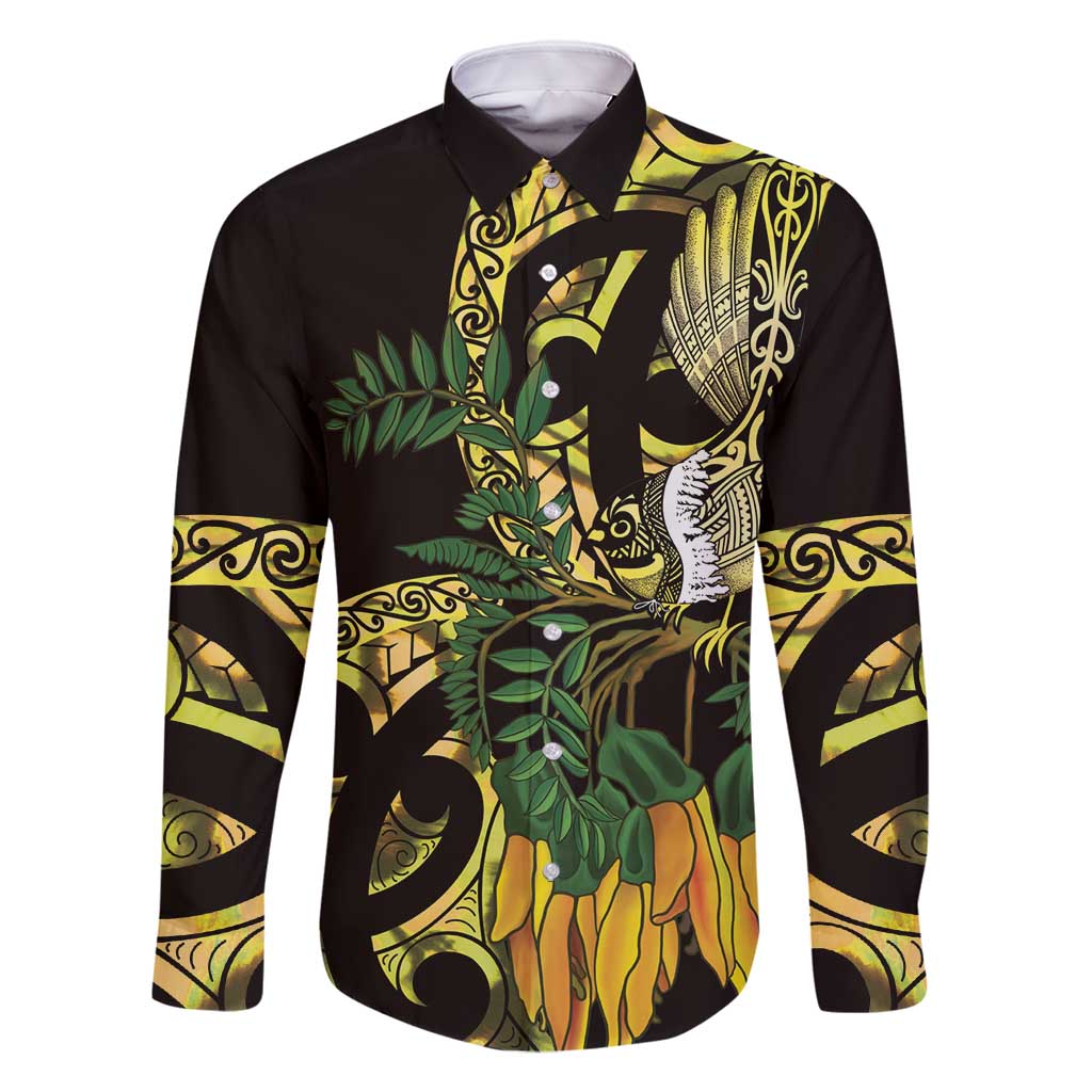 Yellow New Zealand Kowhai And Piwakawaka Family Matching Summer Maxi Dress and Hawaiian Shirt Maori Ngaru Paua Shell
