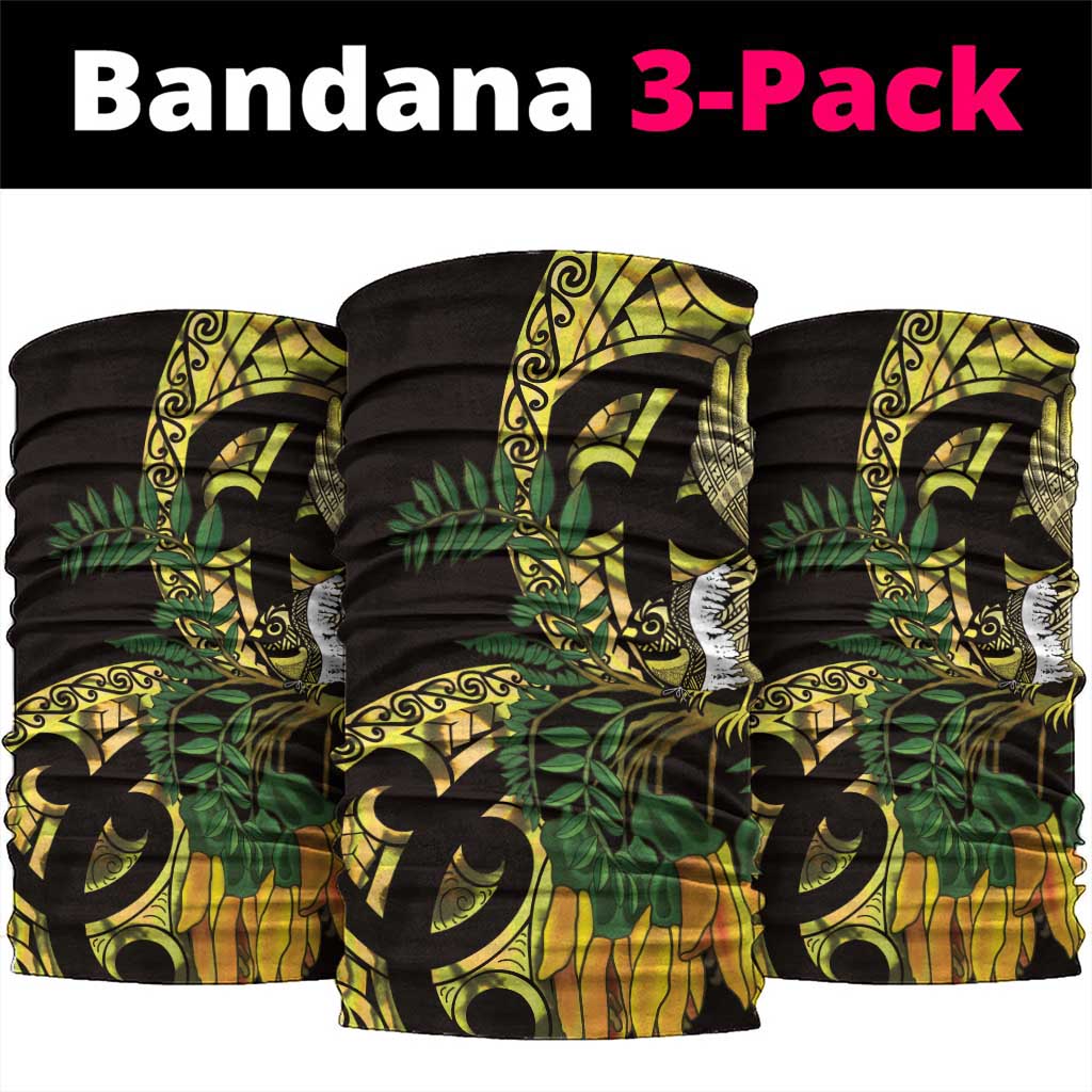 Yellow New Zealand Kowhai And Piwakawaka Neck Gaiter Maori Ngaru Paua Shell - Polynesian Pride