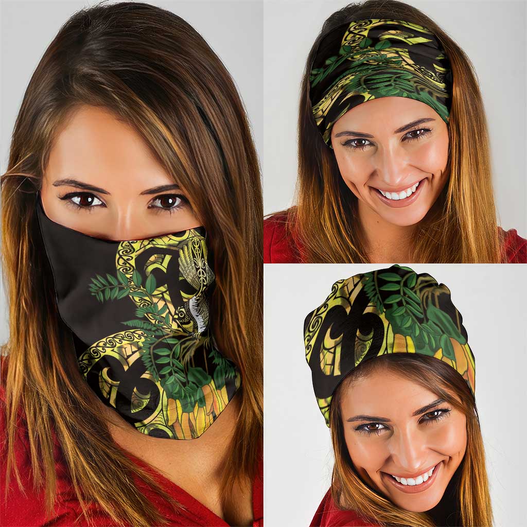 Yellow New Zealand Kowhai And Piwakawaka Neck Gaiter Maori Ngaru Paua Shell - Polynesian Pride