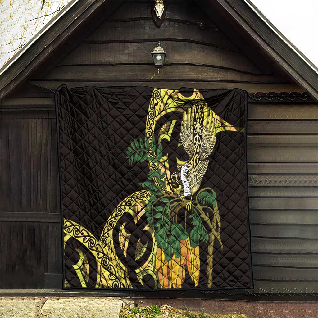Yellow New Zealand Kowhai And Piwakawaka Quilt Maori Ngaru Paua Shell