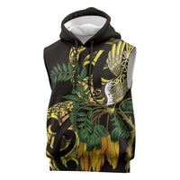 Yellow New Zealand Kowhai And Piwakawaka Sleeveless Hoodie Maori Ngaru Paua Shell - Polynesian Pride