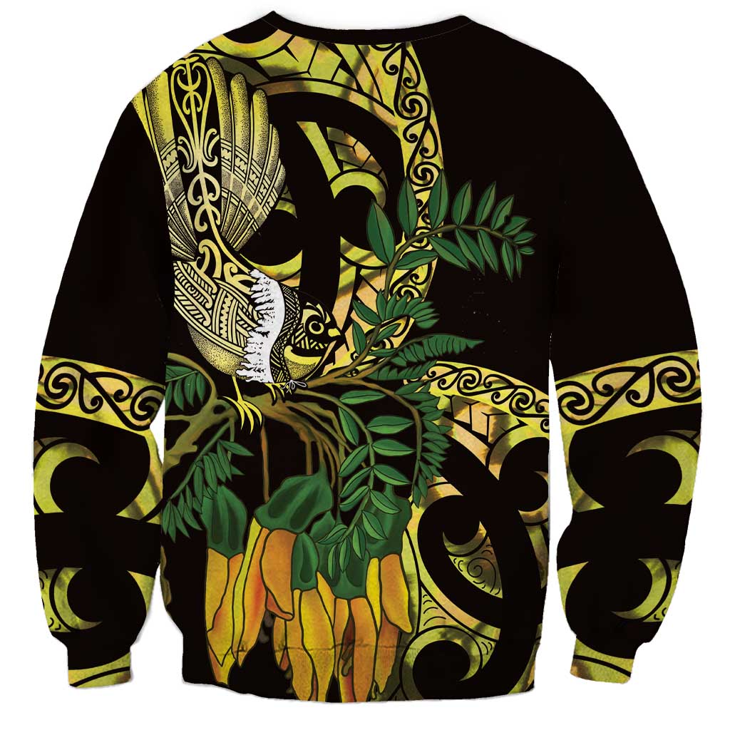 Yellow New Zealand Kowhai And Piwakawaka Sweatshirt Maori Ngaru Paua Shell LT14 - Polynesian Pride