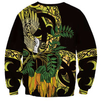 Yellow New Zealand Kowhai And Piwakawaka Sweatshirt Maori Ngaru Paua Shell LT14 - Polynesian Pride