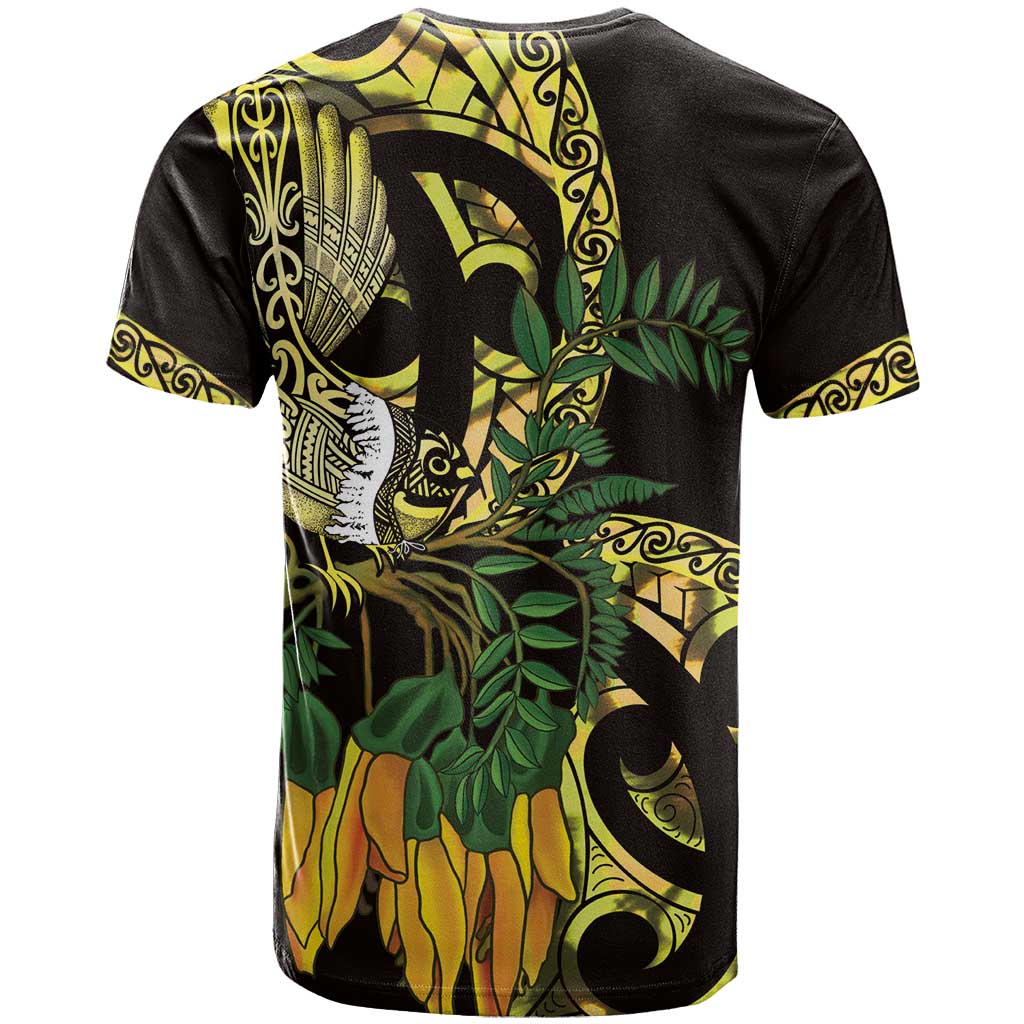 Yellow New Zealand Kowhai And Piwakawaka T Shirt Maori Ngaru Paua Shell