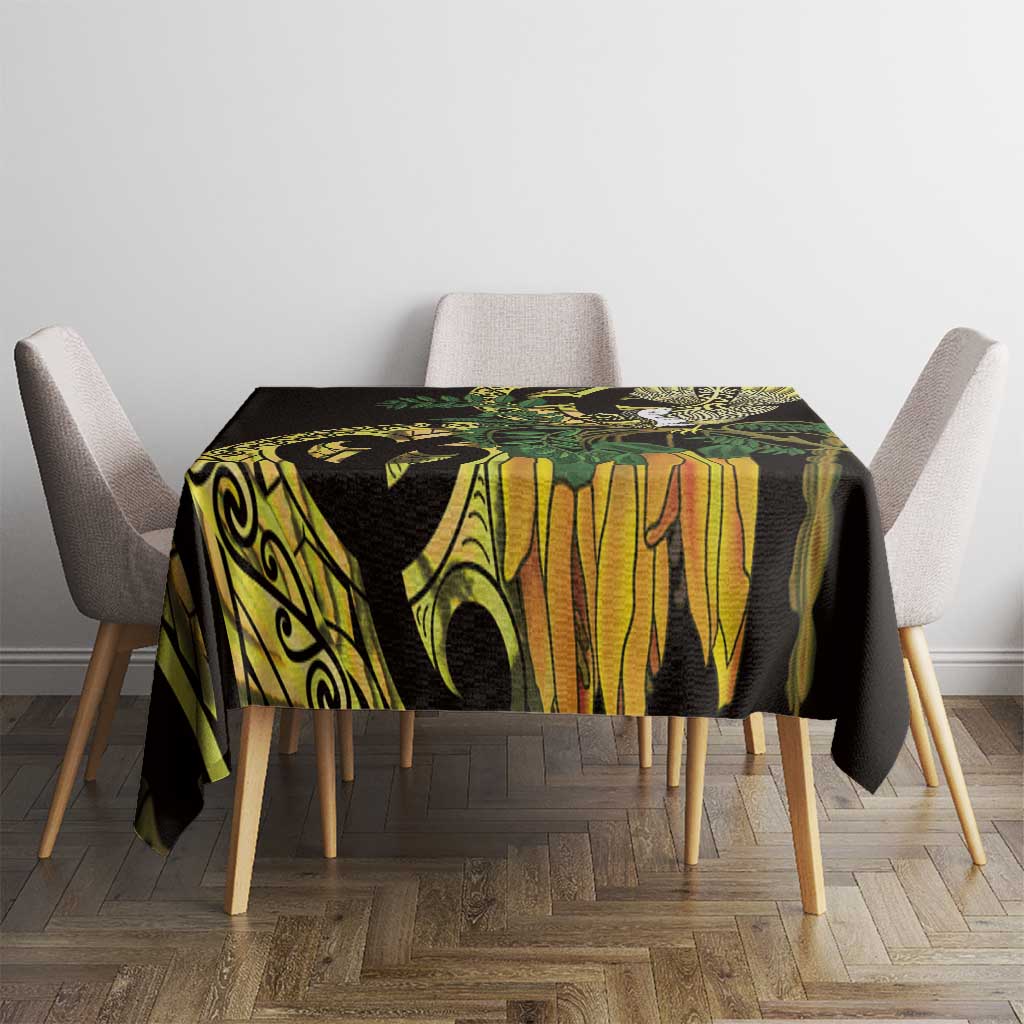 Yellow New Zealand Kowhai And Piwakawaka Tablecloth Maori Ngaru Paua Shell LT14 - Polynesian Pride
