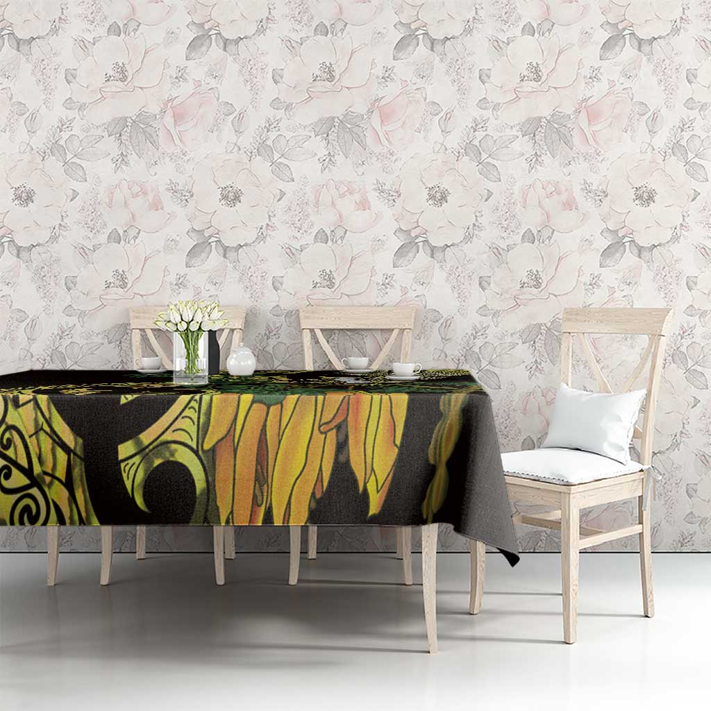 Yellow New Zealand Kowhai And Piwakawaka Tablecloth Maori Ngaru Paua Shell LT14 - Polynesian Pride