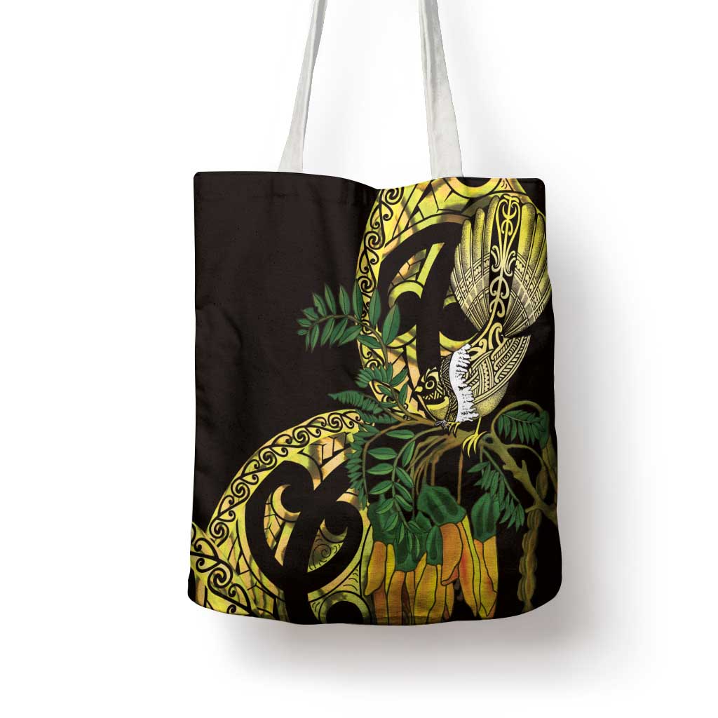 Yellow New Zealand Kowhai And Piwakawaka Tote Bag Maori Ngaru Paua Shell - Polynesian Pride