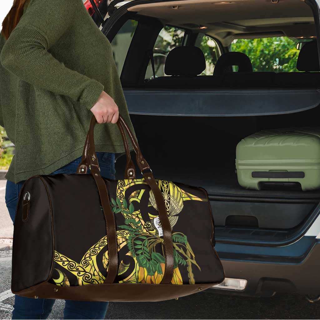 Yellow New Zealand Kowhai And Piwakawaka Travel Bag Maori Ngaru Paua Shell - Polynesian Pride