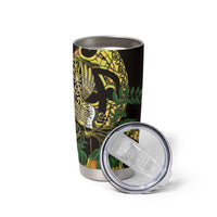 Yellow New Zealand Kowhai And Piwakawaka Tumbler Cup Maori Ngaru Paua Shell