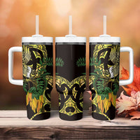 Yellow New Zealand Kowhai And Piwakawaka Tumbler With Handle Maori Ngaru Paua Shell