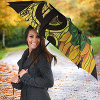 Yellow New Zealand Kowhai And Piwakawaka Umbrella Maori Ngaru Paua Shell - Polynesian Pride