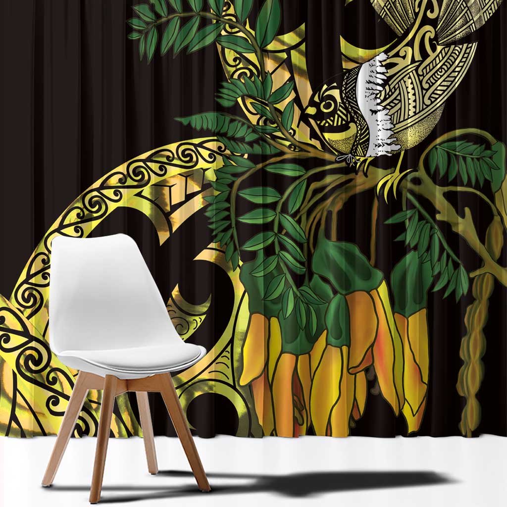 Yellow New Zealand Kowhai And Piwakawaka Window Curtain Maori Ngaru Paua Shell