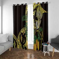 Yellow New Zealand Kowhai And Piwakawaka Window Curtain Maori Ngaru Paua Shell